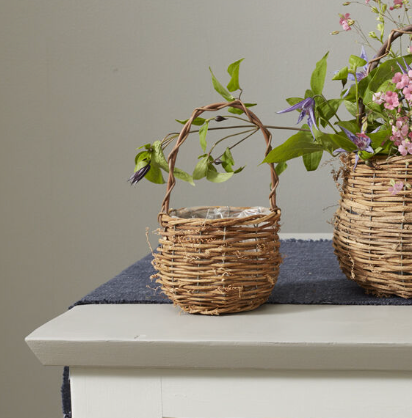 plastic lined wicker plant basket 9.75" Woven Basket with Plastic Liner and Handle