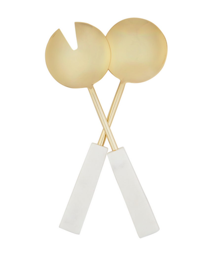 Gold Finish & Marble Server Set, 2 Pieces