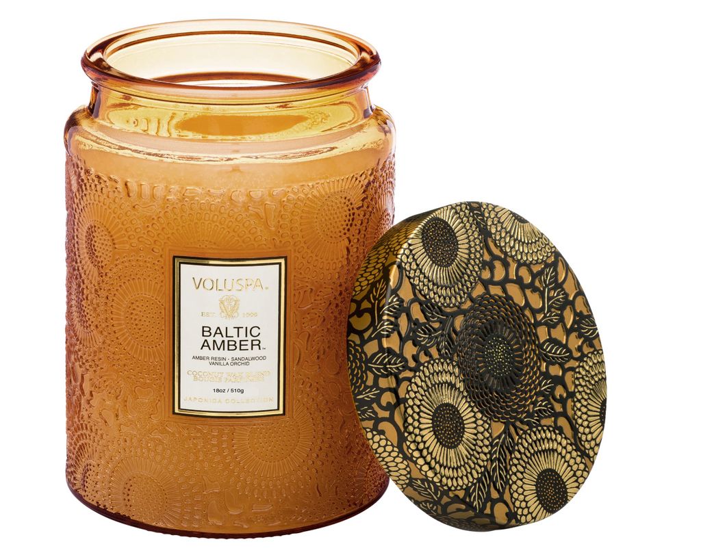 Voluspa Baltic Amber Large Embossed Glass Jar Candle, 18 Ounces