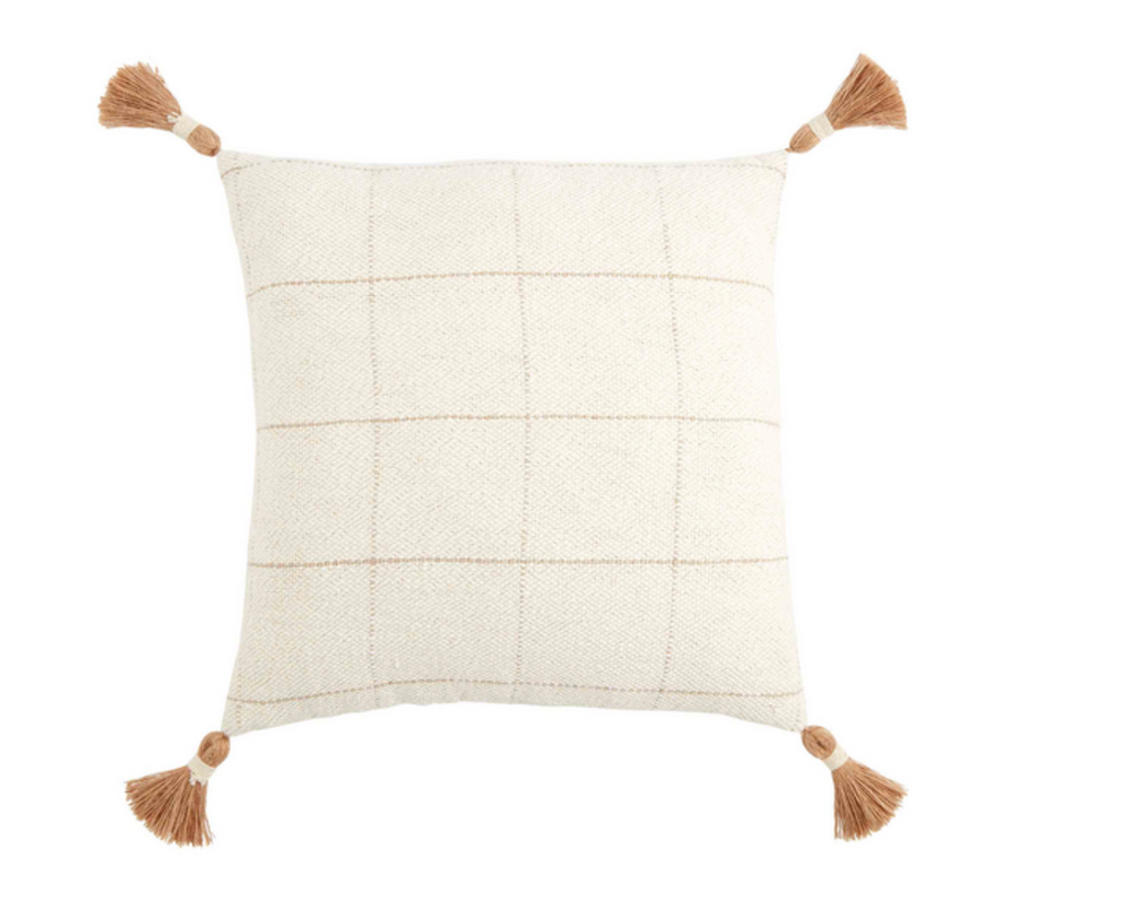 Square Woven Check Pillow with Jute Tassels