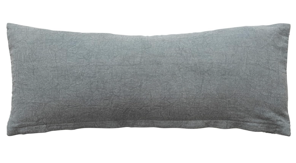 Cotton Lumbar Pillow w/ Abstract Embroidery, Sage Green