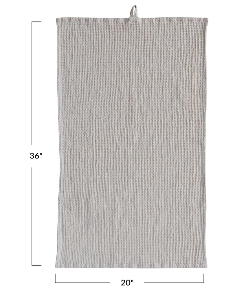 Oversized Linen & Cotton Waffle Tea Towel w/ Loop, Cream