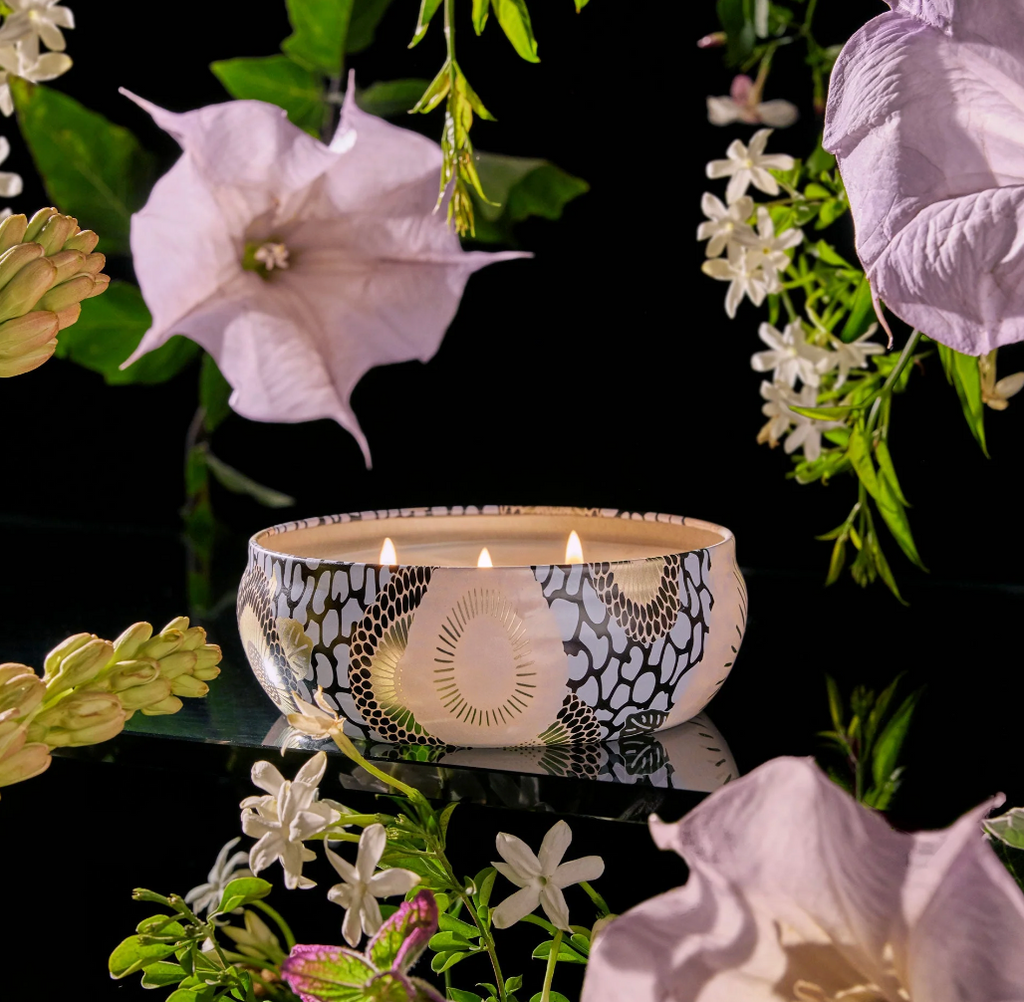 Voluspa Jasmine Midnight Blooms 3 Wick Candle in Decorative Tin