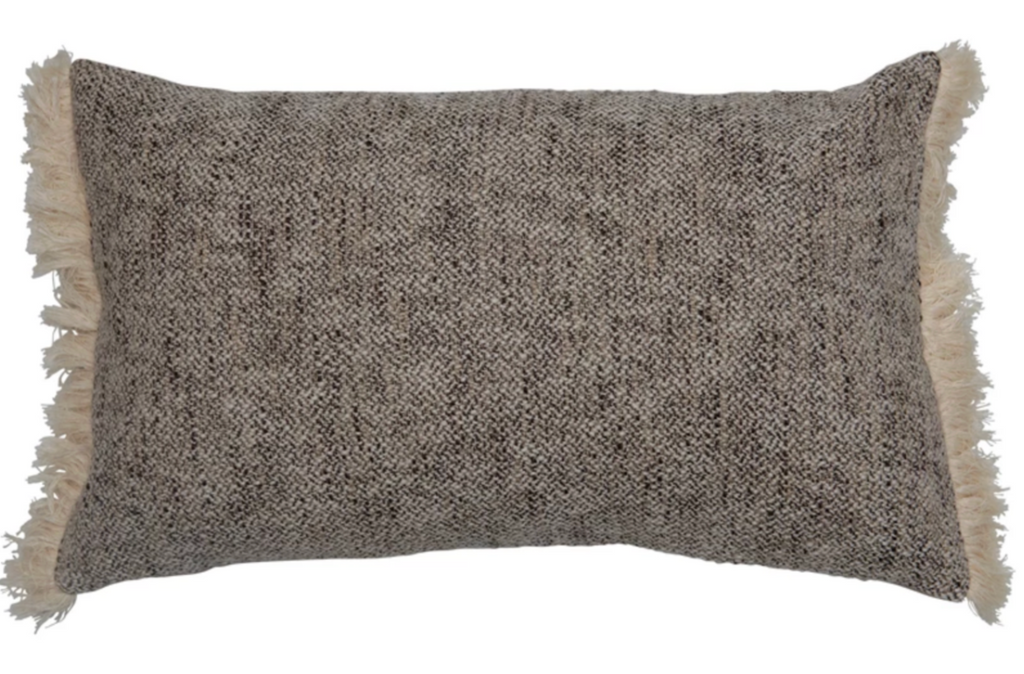 24" x 14" Cotton Lumbar Pillow with Chambray Back & Fringe