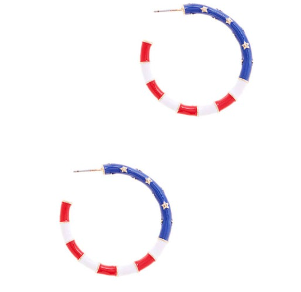 American Flag Enamel Hoop Patriotic Earrings