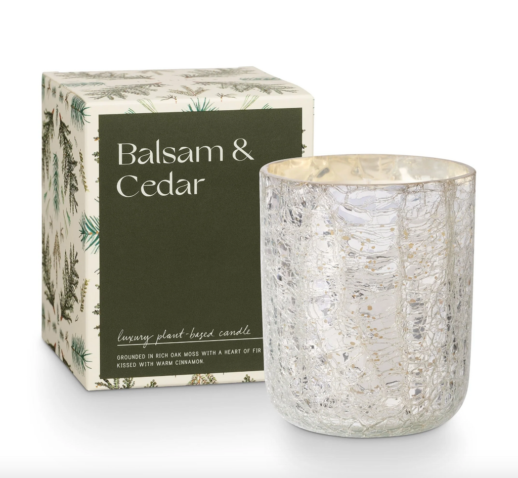 Illume Balsam & Cedar Small Boxed Crackle Glass Candle