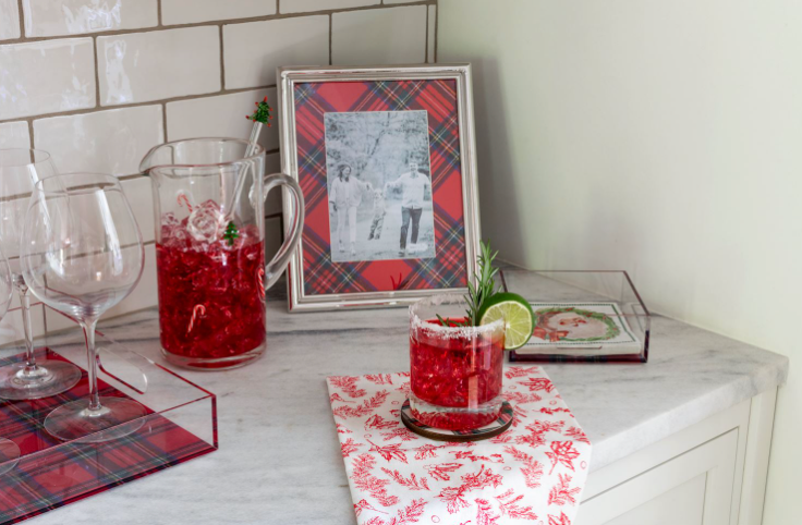 Tartan Napkin Caddy w/ Santa Beverage Napkins