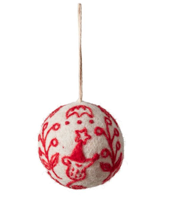 Wool Felt Round Ornament, Scroll Design, 2 Colors