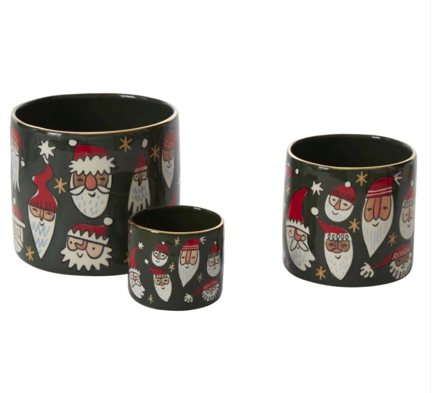 Jolly Santas Green & Gold Pot, 3 Sizes