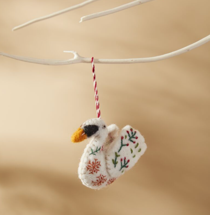 Embroidered Swan Wool Felt Ornament