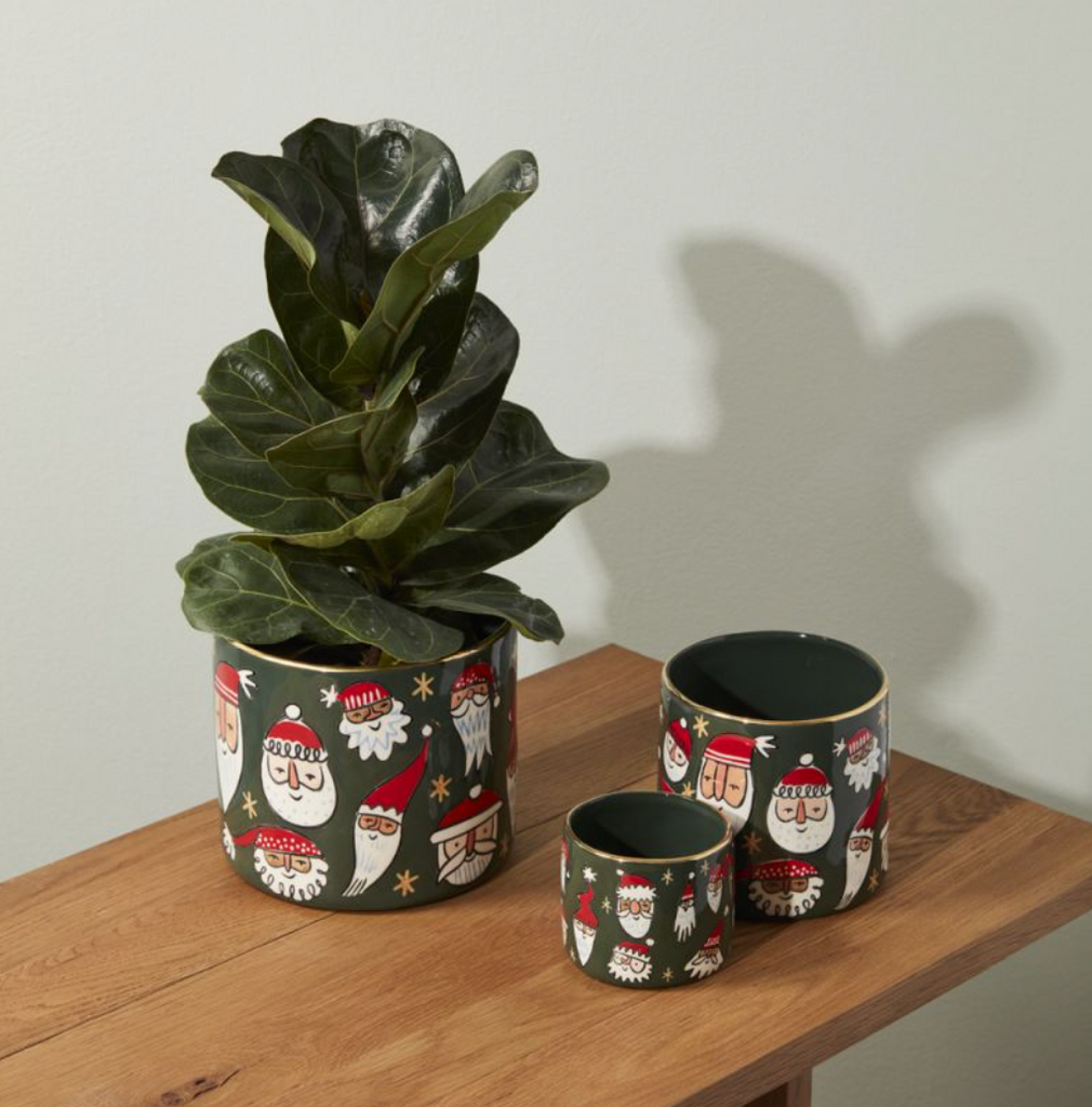 Jolly Santas Green & Gold Pot, 3 Sizes