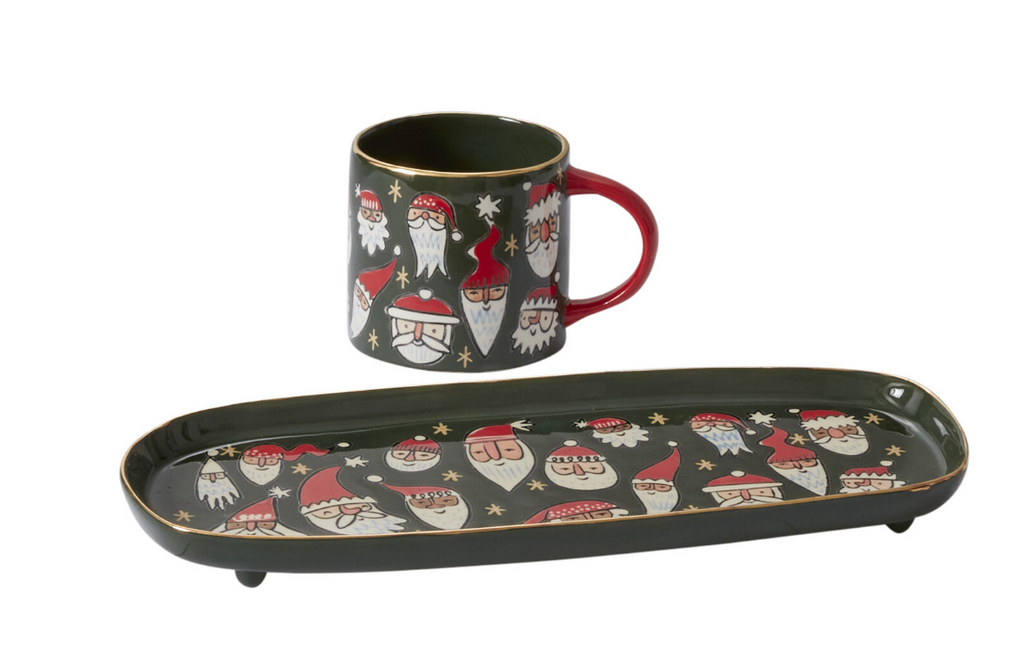 Jolly Santas Green & Gold Mug w/ Red Handle