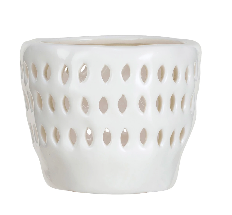 Stoneware Bisque Votive Holder w/ Cut-Outs, White, 2 Sizes