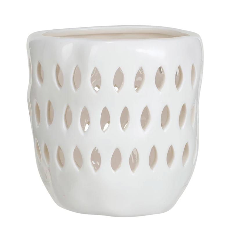 Stoneware Bisque Votive Holder w/ Cut-Outs, White, 2 Sizes