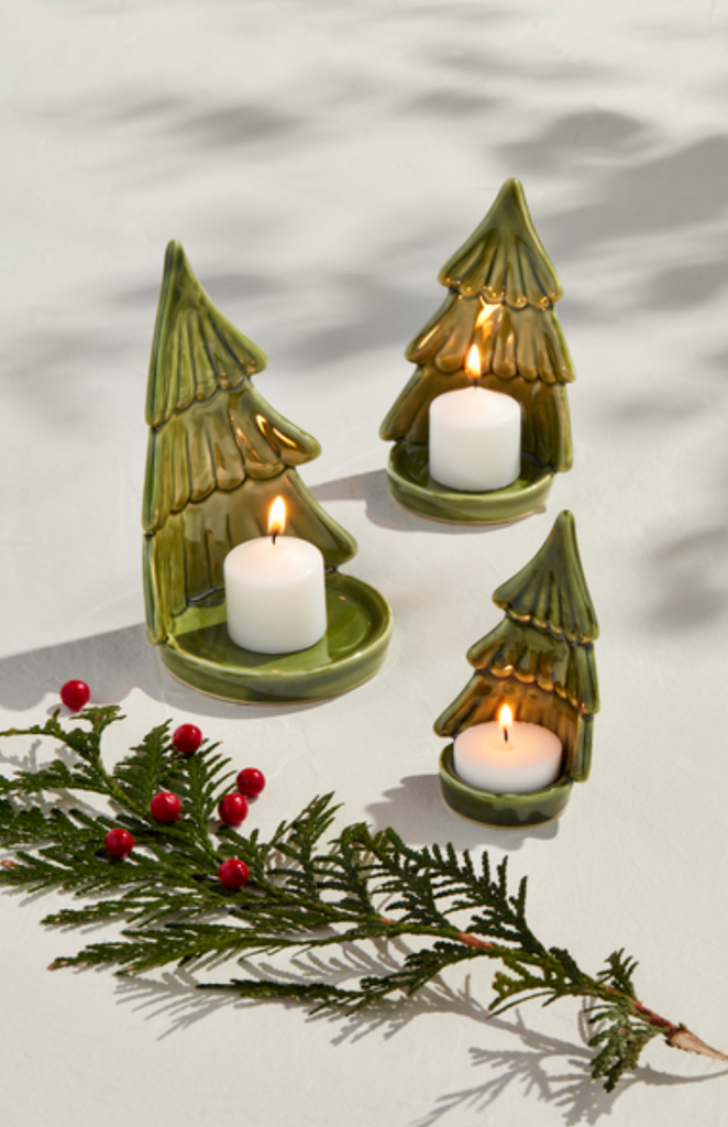 Christmas Tree Votive Holders, Green, Set of 3