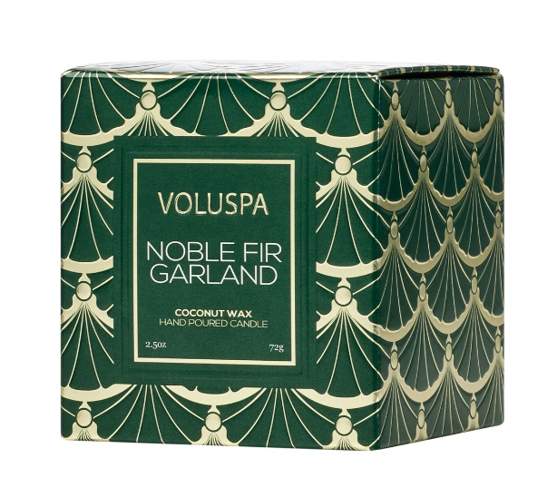 Voluspa Noble Fir Garland Boxed Pedestal Candle, 2.5 Ounces