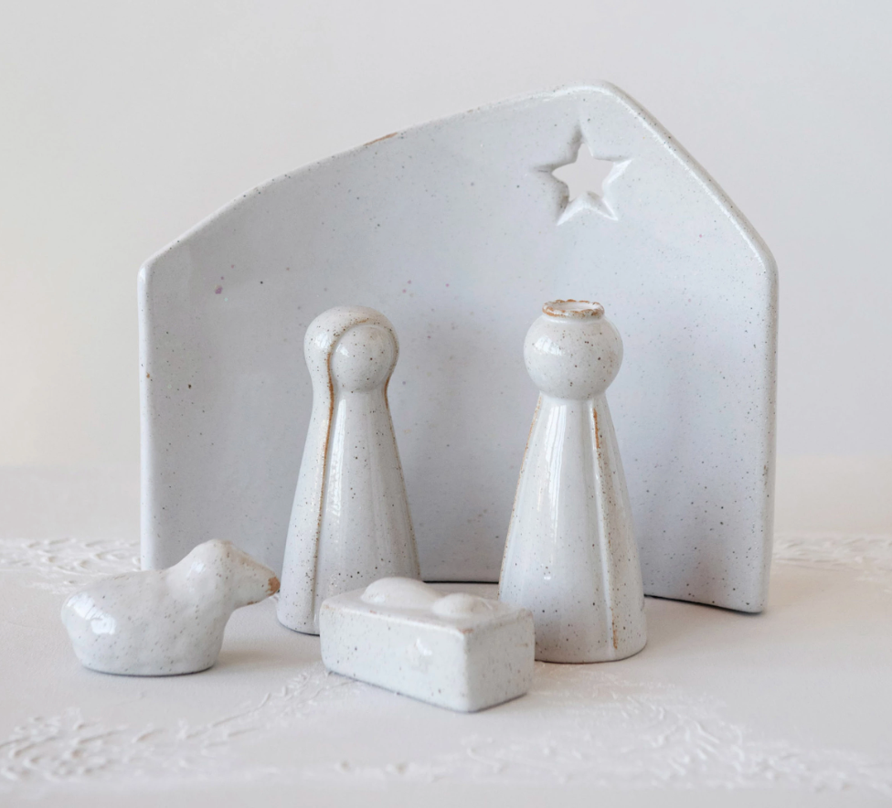 Glazed Stoneware Nativity Set, 5 Pieces