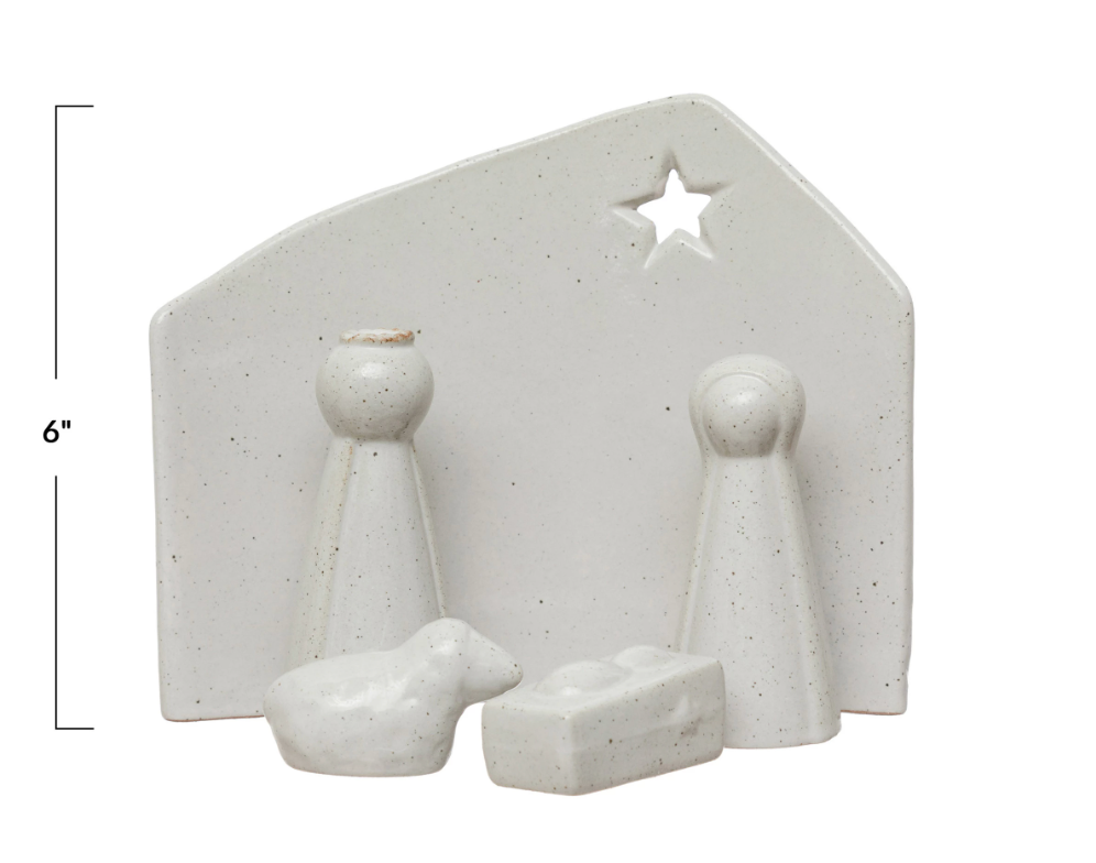 Glazed Stoneware Nativity Set, 5 Pieces