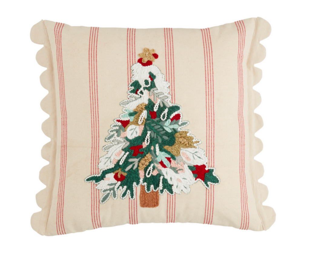 18" Red Striped Pillow w/ Embroidered Pattern, 2 Styles