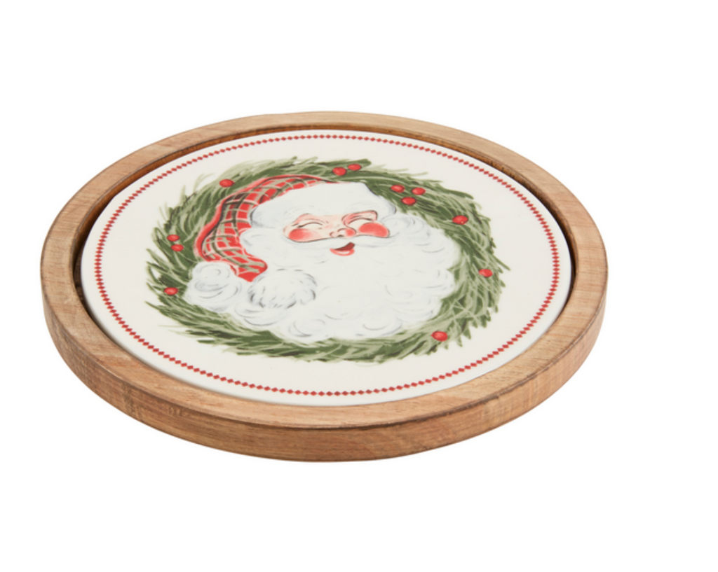 Round Wooden Santa Trivet