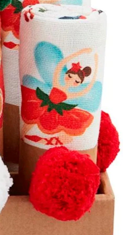 Christmas Print Hand Towel w/ Pom Trim, 6 Styles