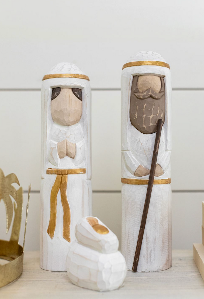 Carved Wooden Nativity Set, 3 Pieces