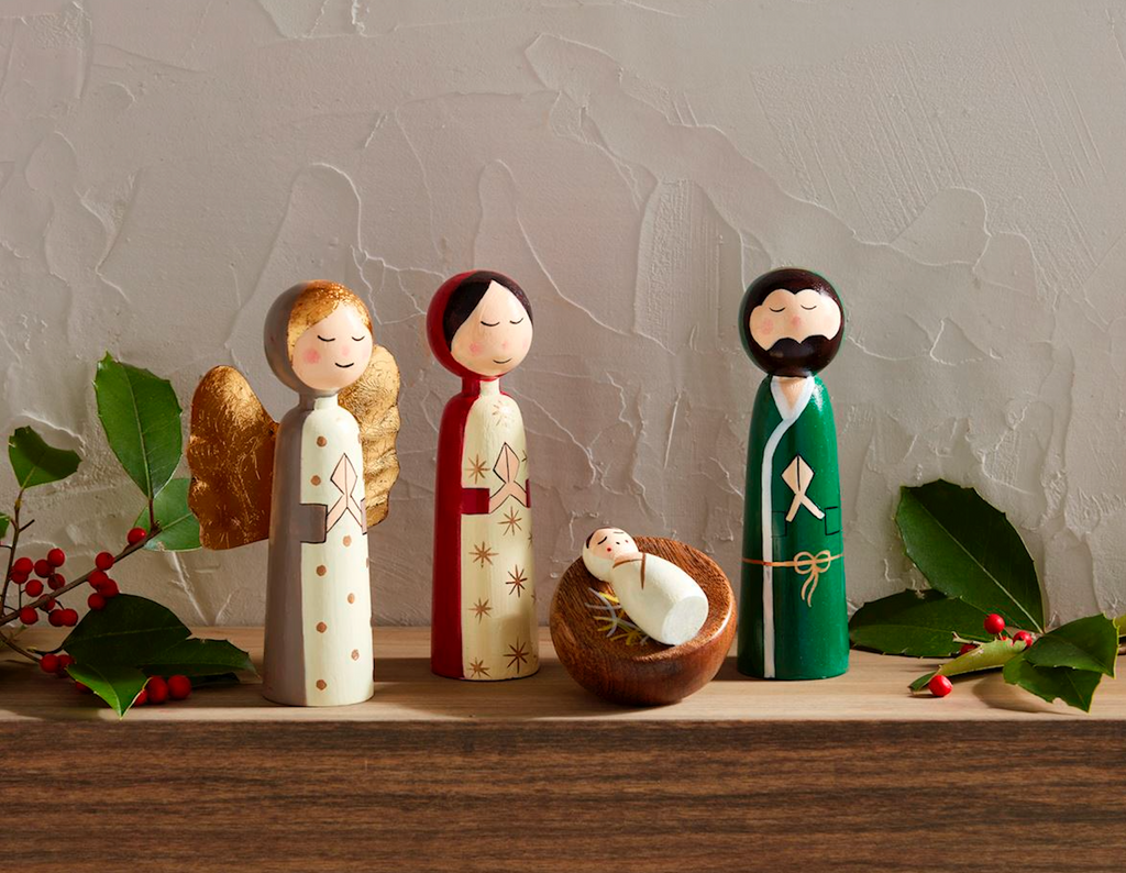 Hand Painted Nativity Peg Set, 5 Pieces