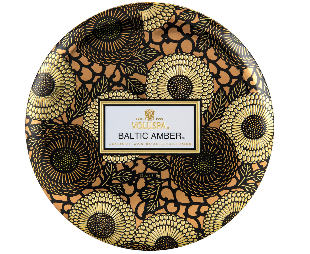 Voluspa Baltic Amber 3 Wick Candle in Decorative Tin, 12 Ounces