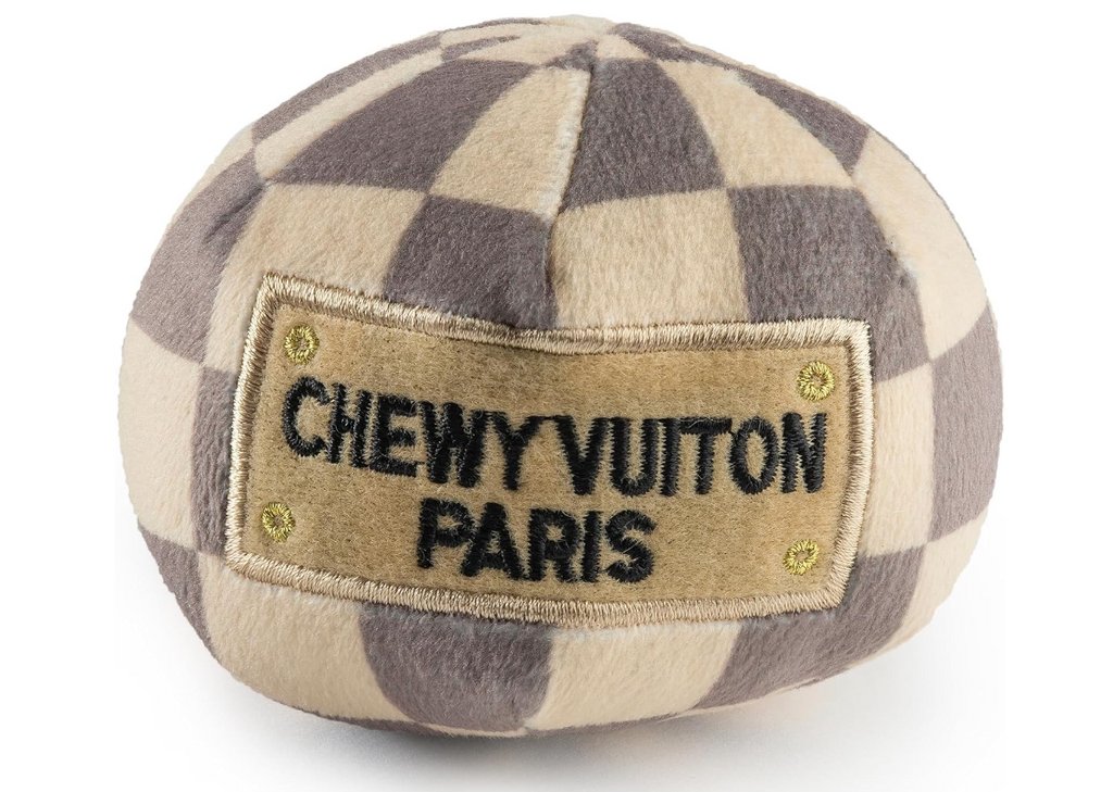 Checker Chewy Vuiton Ball Squeaker Dog Toy