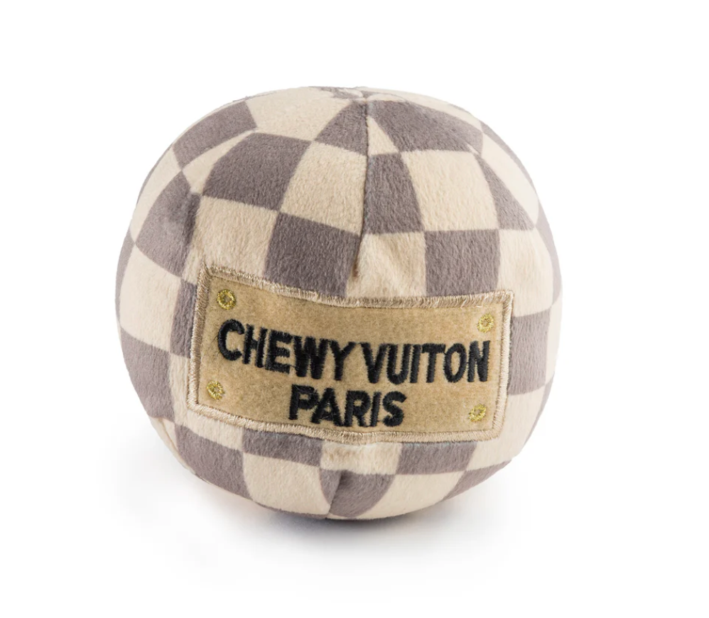 Checker Chewy Vuiton Ball Squeaker Dog Toy