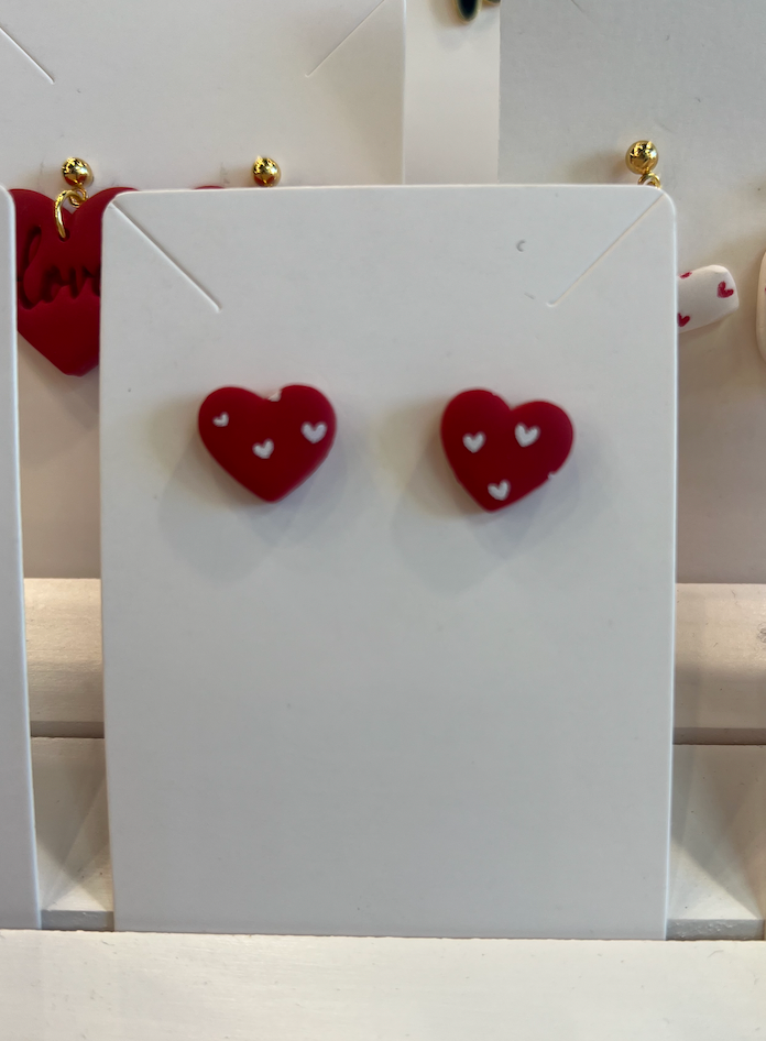 Clay Heart Stud Earrings, 2 Colors