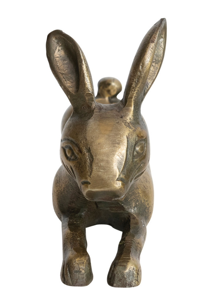 Cast Aluminum Rabbit, Antique Brass Finish