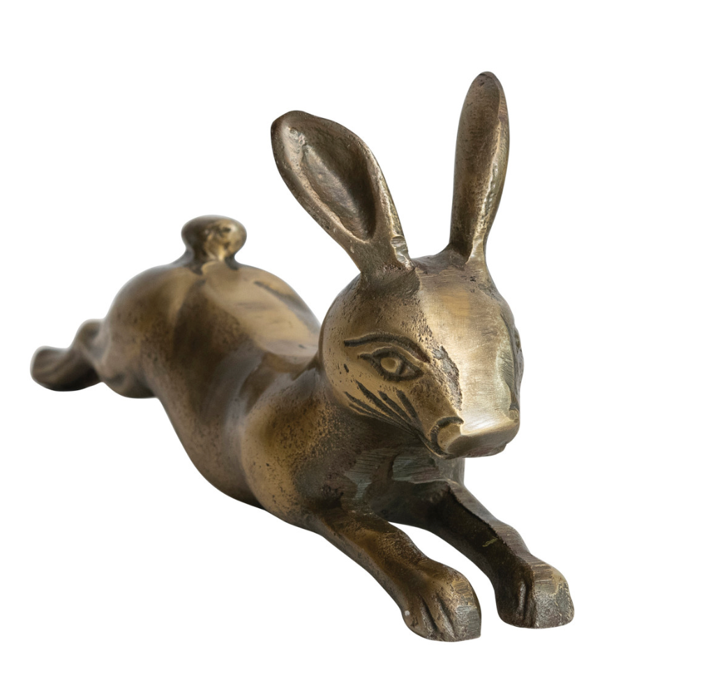 Cast Aluminum Rabbit, Antique Brass Finish