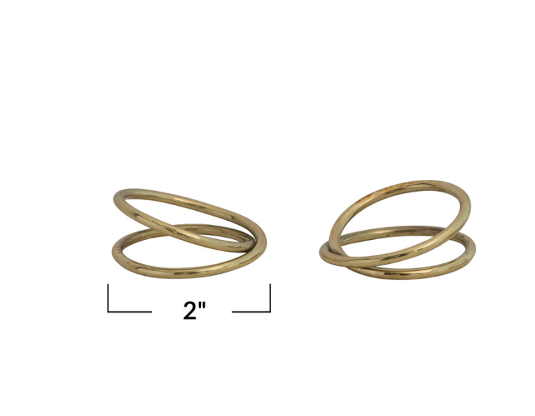 Brass Round Napkin Rings w/ Leather Tie, Set of 4