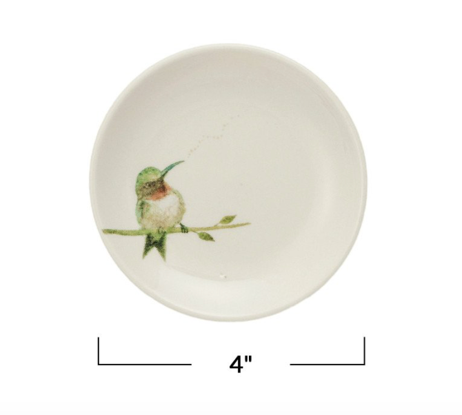 Stoneware Dish w/ Bird on Branch, 4 Styles