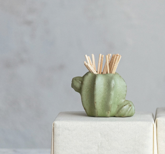 Cactus Shaped Toothpick Holder w/ Reactive Green Glaze