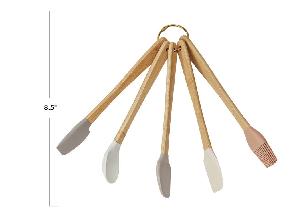 Mini Wood & Silicone Kitchen Utensils, Set of 5