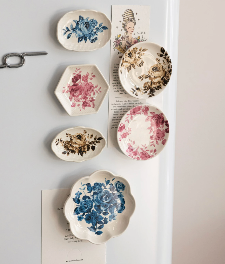 Stoneware Plate Shaped Magnet with Florals, 6 Styles