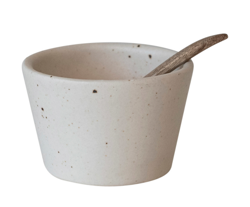 Speckled Stoneware Bowl w/ Wood Spoon