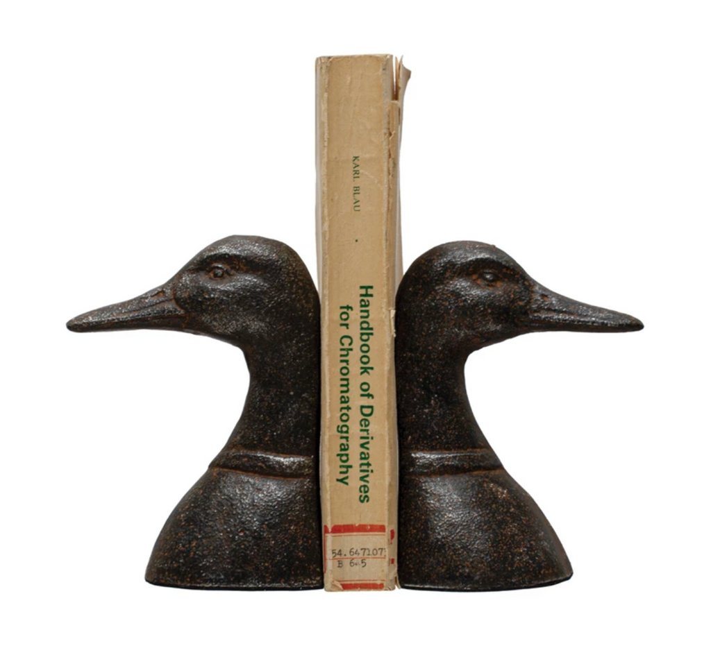 Cast Iron Duck Head Bookends, Distressed Black, Set of 2