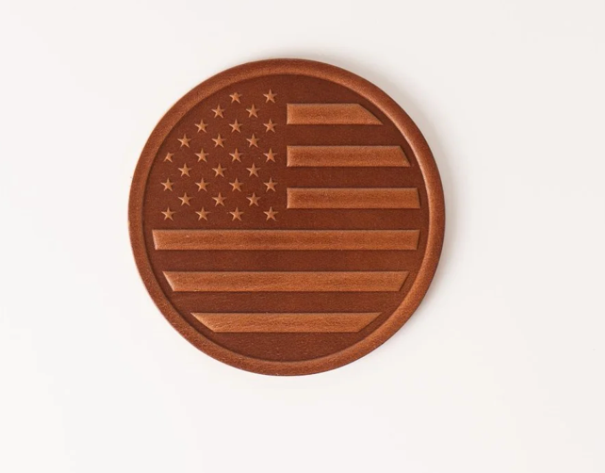 American Flag Hand Pressed Leather Coaster