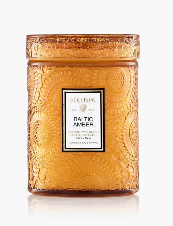 Voluspa Baltic Amber Small Embossed Jar Candle, 5.5 Ounces