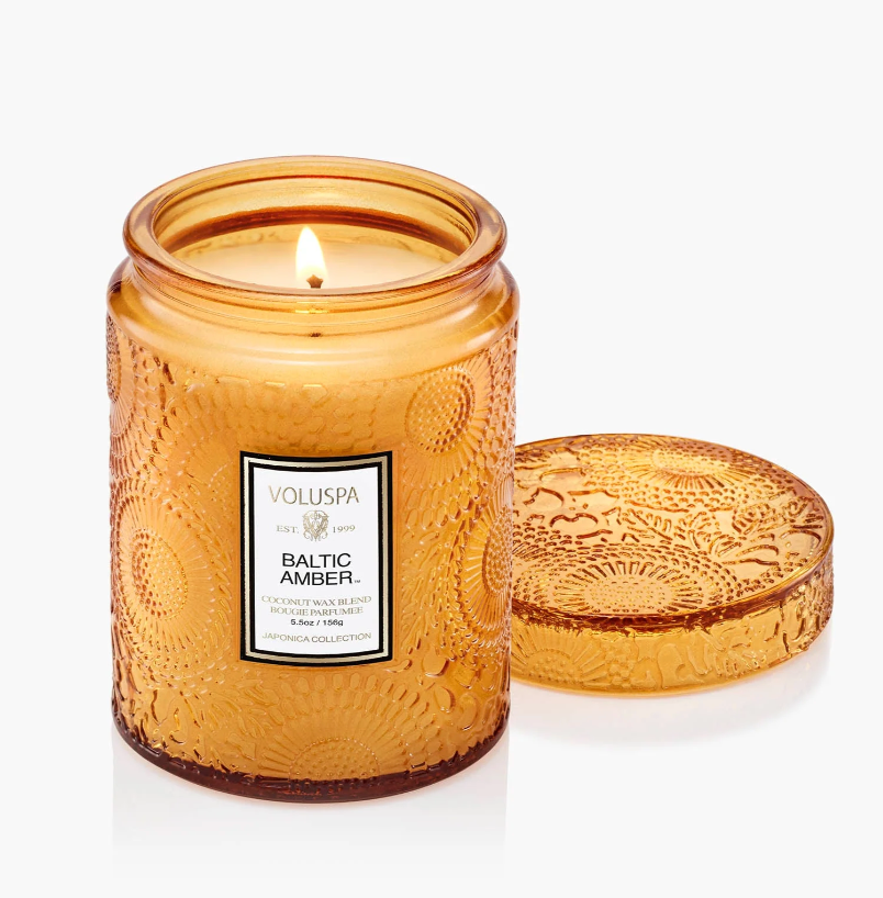 Voluspa Baltic Amber Small Embossed Jar Candle, 5.5 Ounces