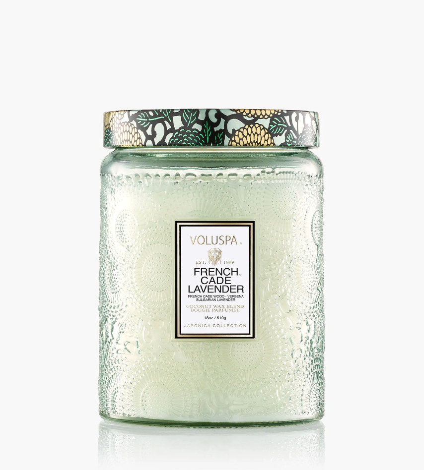 Voluspa French Cade Lavender Large Glass Jar Candle, 18 Ounces