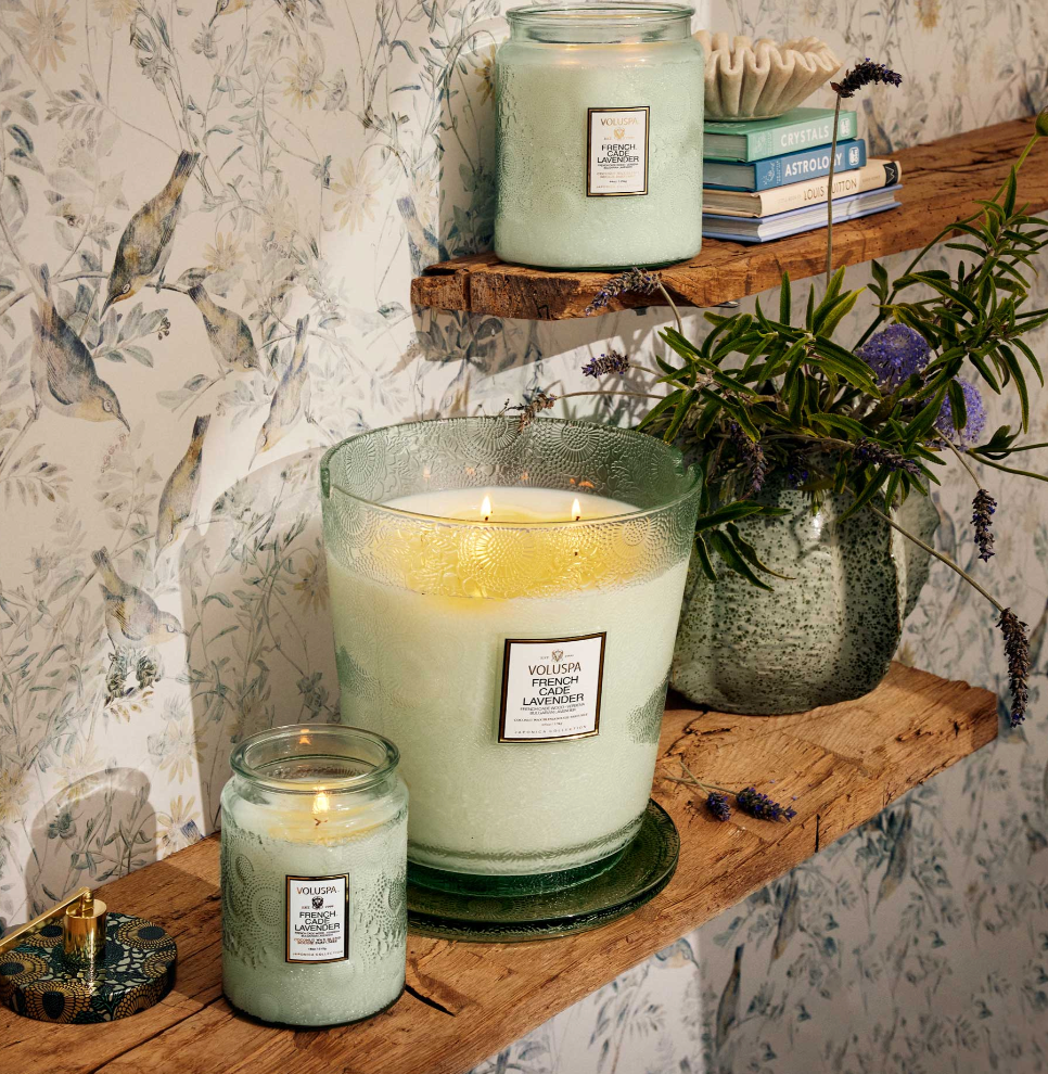 Voluspa French Cade Lavender Large Glass Jar Candle, 18 Ounces