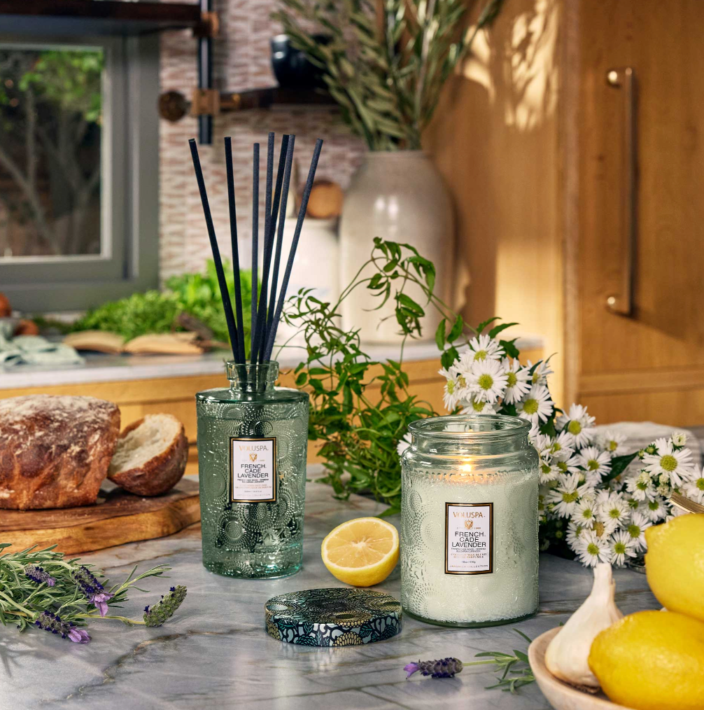 Voluspa French Cade Lavender Large Glass Jar Candle, 18 Ounces