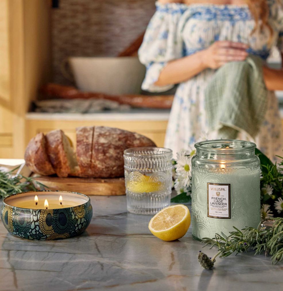 Voluspa French Cade Lavender Large Glass Jar Candle, 18 Ounces
