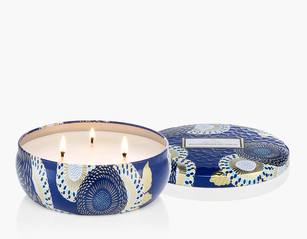 Voluspa Mediterranean Lemon 3 Wick Candle in Decorative Tin, 12 Ounces