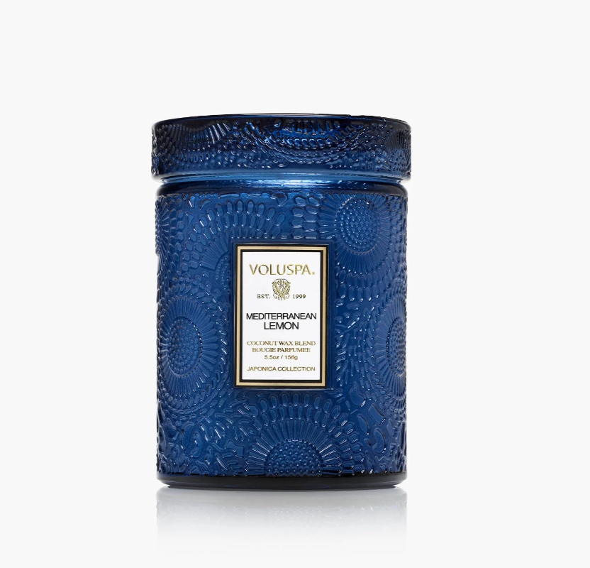 Voluspa Mediterranean Lemon Small Embossed Jar Candle, 5.5 Ounces