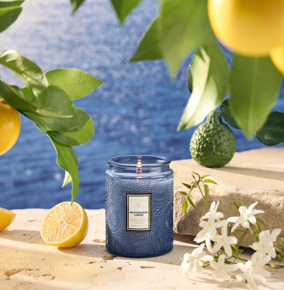 Voluspa Mediterranean Lemon Small Embossed Jar Candle, 5.5 Ounces